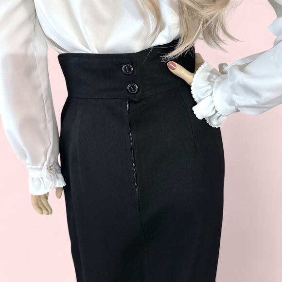 Black Vintage 80s Fringed Hem‎ High Waisted Maxi Skirt Size Small - Picture 7 of 10